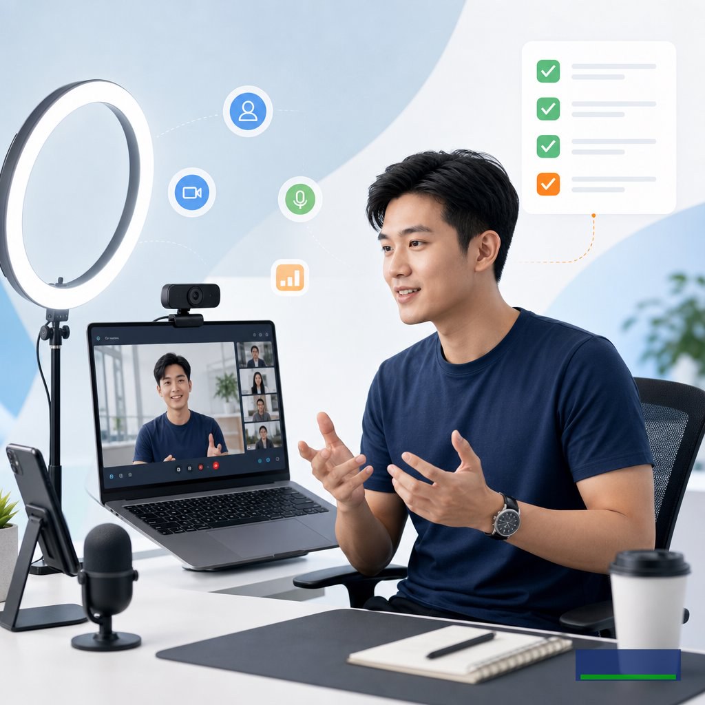 Setup video call chuyên nghiệp cho dân IT: chọn webcam, ánh sáng và áo thun nam mặc đi làm đẹp