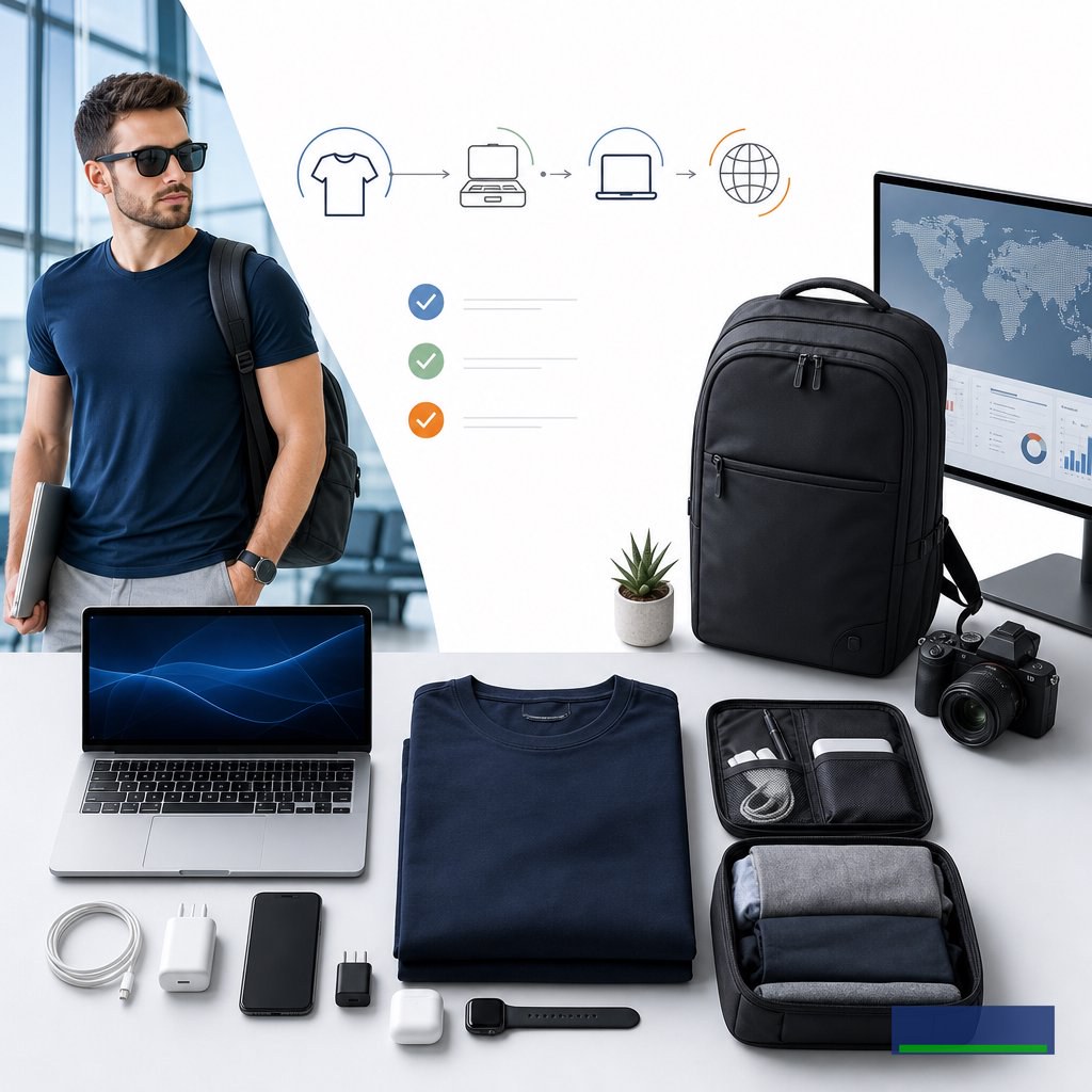 One-bag travel cho dân công nghệ: phối áo phông nam tối giản khi đi công tác ngắn ngày
